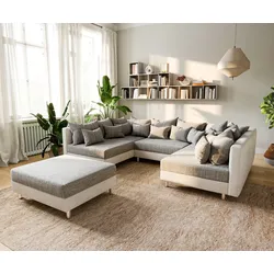 DELIFE Wohnlandschaft Clovis Weiss Hellgrau Modulsofa Hocker, Design Wohnlandschaften, Couch Loft, Modulsofa, modular