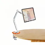 Moxamo Tablet-Ständer für iPad, 3-teiliger, Faltbarer Tablet-Ständer aus Aluminiumlegierung mit langem Arm, mit 360° drehbarer Basis, kompatibel mit 4,7–16 Zoll Display, iPad, Kindle (Silber)