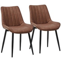 CLIPOP Esszimmerstuhl Küchenstuhl mit Rückenlehne (2er Set), Polsterstuhl aus Kunstleder braun