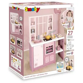 Smoby Spielküche Fleur – Kinderküche im modernen Loft-Stil mit Kochfeld, Ofen, Kühlschrank & 27 Zubehörteilen, für Kinder ab 3 Jahren