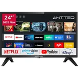 AntteQ AV24H3 Fernseher 24 Zoll (60 cm) Smart TV mit Netflix, Prime Video, Rakuten TV, DAZN, Disney+, YouTube, UVM, WiFi, Triple-Tuner DVB-T2 / S2 / C - Schwarz