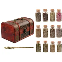 Pentagramtree Kräuter Set im Vintage Holzkoffer – 100% Natur getrocknete Heilkräuter im Glas mit Korken & Zange – Geschenkbox für Rituale, DIY, Hexen, Aromatherapie, Deko (12er Kräuterset)
