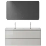 doporro Badmöbel-Set Mineraguss Waschbeckenunterschrank Badezimmer Soft-Close Lucca, Softclose-Funktion weiß 120 cm x 55 cm x 48 cm