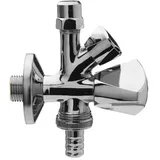 ASW Universal Doppelspindel-Kombi-Eckventil 421851 Messing verchromt, 1/2"x10mmx3/4", mit Rückflussverhinderer und Rosette