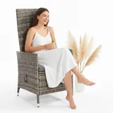 Mucola Polyrattan Gartensessel 63x57x115 cm verstellbar inkl. Kissen | Lounge Sessel Relaxsessel hohe Rückenlehne wetterfest UV-beständig | Rattan Sessel Outdoor Balkonsessel waschbare Bezüge Grau