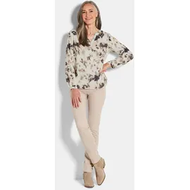 GOLDNER Florale Druckbluse mit V-Ausschnitt Beige 54