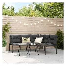 vidaXL Gartensofa in L-Form mit Kissen Schwarz Stahl und Textilene