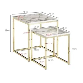 KADIMA DESIGN Beistelltisch Set in Marmor-Optik und goldener Farbe, Moderne und stilvolle Wohnzimmermöbel, 2 Größen, Robustes Metallgestell