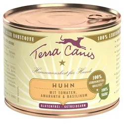Terra Canis Classic 200g Dose Hundenassfutter 12 x 200 Gramm Huhn mit Amaranth, Tomate & Basilikum