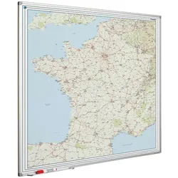 PROREGAL Magnetisches Whiteboard Straßenkarte Frankreich | HxBxT 120x120cm | mit Befestigungsmaterial & Stiftablage | Sublimationsstahl