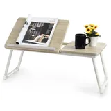 MEUBLE Cosy Laptoptisch Frühstückstablett Höhenverstellbar Betttisch Laptopständer mit klappbaren Beinen für Sofa und Bett, Naturfarben + Weiß, 65x30x27.5cm