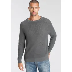 Rundhalspullover BRUNO BANANI, Herren, Gr. XXXL (64/66), grau (anthrazit meliert), Strick, Obermaterial: 50% Baumwolle, 50% Polyacryl, meliert, casual, Basic schmal, Rundhals, Langarm, Pullover, mit besonderer Struktur