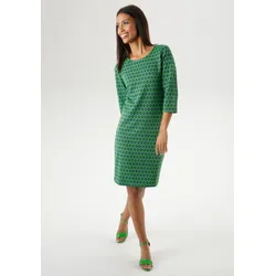 Jerseykleid ANISTON SELECTED, Damen, Gr. 40, N-Gr, bunt (apfelgrün, royalblau, schwarz), Jersey, Obermaterial: 65% Polyester, 30% Viskose, 5% Elasthan, Jacquardmuster, gemustert, modisch, figurumspielend kniefrei, Rundhals, 3/4-Ärmel, Kleider Etuikleid, mit trendy Retromuster, Topseller