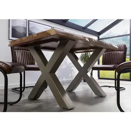 MASSIVMOEBEL24.DE Baumtisch 140 x 77 x 90 cm natur sandgestrahlt/silber matt