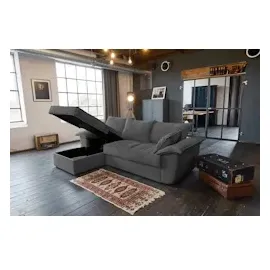 KAWOLA Sofa DAMETO Ecksofa Bettsofa Schlafsofa mit Stauraum Cord grau Recamiere links