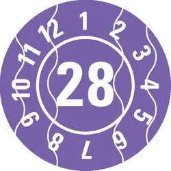 Dreifke® Prüfplakette 28, violett, Sicherheitsfolie, selbstklebend, Ø 25mm, 21 Stk.