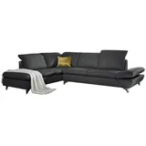 W.Schillig Ecksofa "taoo, elegant und zeitlos, bequem, L-Form", schwarz (schwarz z59), B:296cm H:84cm T:242cm, Longlife Xtra-Leder Z59: Glattleder mit modischer Prägung. Hautstärke 0, 9 - 1, 1 mm, Sofas, Ecksofa, mit Sitziefenverstellung & Kopfteilverstellung