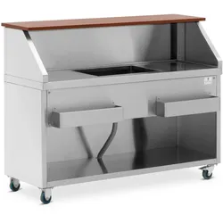 Royal Catering Mobile Cocktail-Station - 150 cm - Theke in Holzoptik - Eisbehälter - Flaschenhalter -