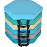 COSTWAY 6er Set Kinder Stuhlkissen mit Griff, Bodenkissen mit Reißverschluss, Sitzkissen Mehrfarbig, Sitzerhöhung Hauptkissen für Kinderzimmer u... - Blau