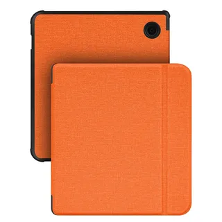 GIOPUEY Hülle Kompatibel mit Kobo Libra H2O/Tolino Vision 5, Flip Case Weiche Silikon-Rückenschale [Bracket-Funktion] hautähnliche Textur - Orange