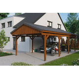 SKANHOLZ Skan Holz Carport Fichtelberg 423 cm x 808 cm Dachlattung Nussbaum