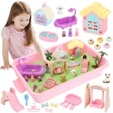 Haustier Sensorik Magic Sand Kinetic Sand Set Sandkasten Mit Deckel Zaubersand Kinetic Sand Set MäDchen fur Kinder Von 3-7 Jahren Und äLter