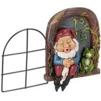 Relaxdays Zwerg mit Fenster, wetterfeste Gartendeko, Baumzwerg zum Aufhängen,
