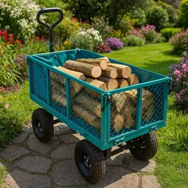 sillar Bollerwagen klappbar 350 kg blau mit Gartenhandschuhen