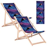 2x Strandliege Liegestuhl Gartenliege Buchenholz Toucan GreenBlue
