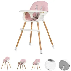 Chipolino Kinderhochstuhl Rio 2 in 1, Kinderstuhl rutschfeste Beine 5-Punkt-Gurt rosa