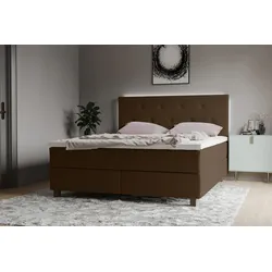 Boxspringbett INOSIGN "Alenika", braun (choco), B:181cm L:208cm, 100% Polyester, Komplettbetten, Boxspringbett, mit LED - Beleuchtung, mit Taschen-Federkernmatratze