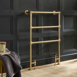 Retro Handtuchheizkörper 966mm x 673mm, minimalistisch, in satiniertem Gold - Seitenanschluss - Selina Hudson Reed