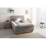 OTTO home Boxspringbett OTTO HOME "JENNA in verschiedenen Farben und Breiten erhältlich", grau (argento), B:164cm L:216cm, Komplettbetten, Boxspringbett, LED-Beleuchtung, mit zertifizierten, recycelten Bezugsstoffen