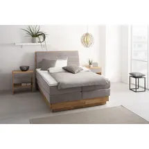 OTTO home Boxspringbett OTTO HOME "JENNA in verschiedenen Farben und Breiten erhältlich", grau (argento), B:164cm L:216cm, Komplettbetten, Boxspringbett, LED-Beleuchtung, mit zertifizierten, recycelten Bezugsstoffen