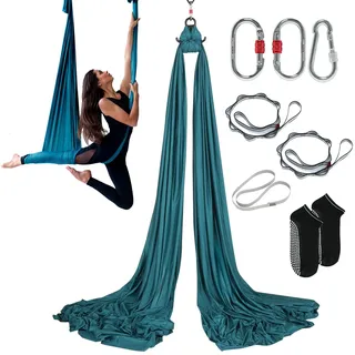 Vevor Aerial Yoga Hängematte Set 5 x 2,8 m, Grün Air Fliegen, Schaukel, Hammock Swing 1000 kg Max. Tragfähigkeit, inkl. Yoga-Socken & Stahlkarabiner, Anti-Gravity-Übungen