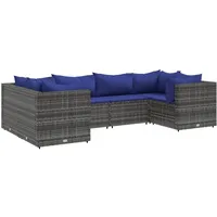 vidaXL 6-tlg Garten-Lounge-Set mit Kissen Grau Poly Rattan Modell 72