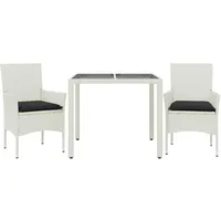 vidaXL 3-tlg. Garten-Essgruppe mit Kissen Weiß Poly Rattan und Glas - Weiß