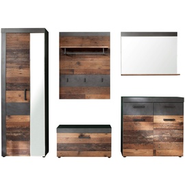 trendteam smart living - 5-teilige Garderobenkombination Garderobenmöbel - Garderobe - Indy - Aufbaumaß (BxHxT) 265 x 192 x 37 cm - Farbe Graphit Grau Matera mit Old Wood - 187991523