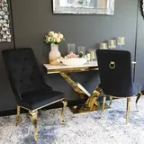 Barock Goldene Stuhl Antonio Black mit Klopfer, gesteppt mit Knöpfen – schwarzer