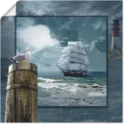 Artland Wandbild »Maritime Collage mit Segelschiff«, Boote & Schiffe, (1 St.), als Leinwandbild, Poster, Wandaufkleber in verschied. Größen Artland Farbe Bild(er): blau