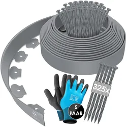 KESSER® Flexible Rasenkante aus Kunststoff Länge 10m Höhe 5cm, mit 50 Erdanker + Handschuhe, Beeteinfassung Beetumrandung Beetbegrenzung Mähkante Pflastersteine Palisade