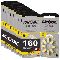 160 Hörgerätebatterien Rayovac Extra Typ 10 20x8 Stück