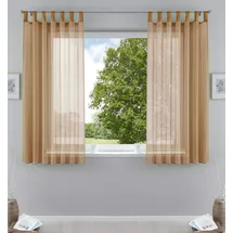 Gardinenbox 2er-Pack Gardinen Transparent Vorhang Set Wohnzimmer Voile Schlaufenschal mit Bleibandabschluß HxB 175x140 cm Sand,
