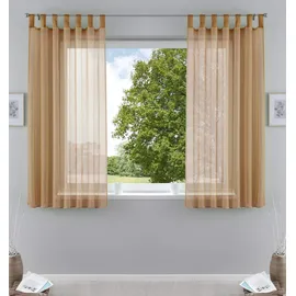 Gardinenbox 2er-Pack Gardinen Transparent Vorhang Set Wohnzimmer Voile Schlaufenschal mit Bleibandabschluß HxB 175x140 cm Sand,