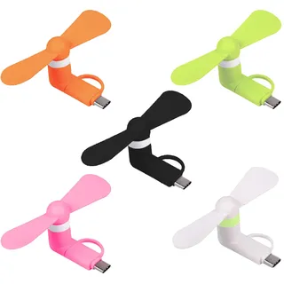 Mini-Ventilator Typ C – 5 Stück, flexible Power Bank, 2 in 1 leise, USB, für Handy (5 Farben)