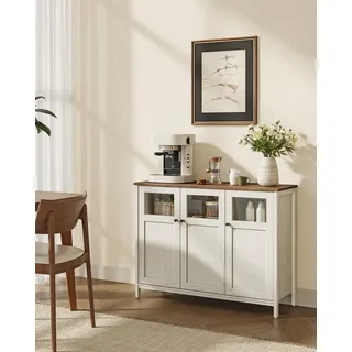 VASAGLE Küchenschrank mit Sichtfenster, Aufbewahrungsschrank im Industrie-Stil, für Esszimmer, Stahlrahmen, braun-weiß - Weiß