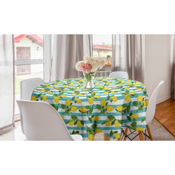 Abakuhaus Tischdecke Kreis Tischdecke Abdeckung für Esszimmer Küche Dekoration, Zitronen Zitronenblüten Blätter Kunst