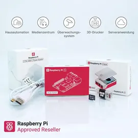 BerryBase Raspberry Pi 5 Starterkit, 64GB microSDHC inkl. Pi OS, Gehäuse, Netzteil, HDMI-Kabel und Zubehör - RAM: 4GB - Farbe: weiß