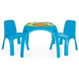 pilsan Stabile Kindersitzgruppe blau, 1x großer Tischöberfläche, Tiermotive und 2xKinderstühle