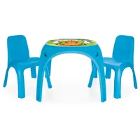 pilsan Stabile Kindersitzgruppe blau, 1x großer Tischöberfläche, Tiermotive und 2xKinderstühle